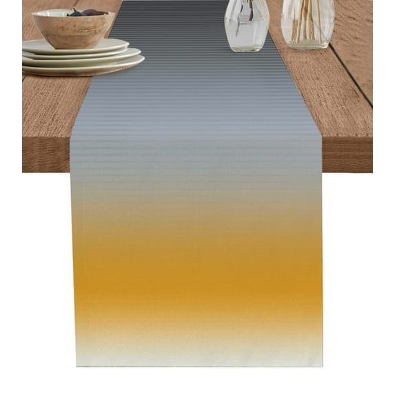 Table Runner 60 Inches Long for Kitchen Dining, Yellow Grey Ombre Dresser Scarf Farmhouse, Dining Table Decorations for Wedding/Parties, Modern Geometric Striped Abstract Art 13 x 60 In