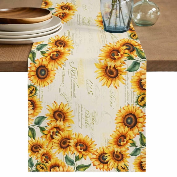 Table Runner 60 Inches Long for Kitchen Dining, Yellow Sunflowers Dresser Scarf Farmhouse, Dining Table Decorations for Wedding/Parties, Farmhouse Rustic Botanical Floral Plants 13 x 60 In