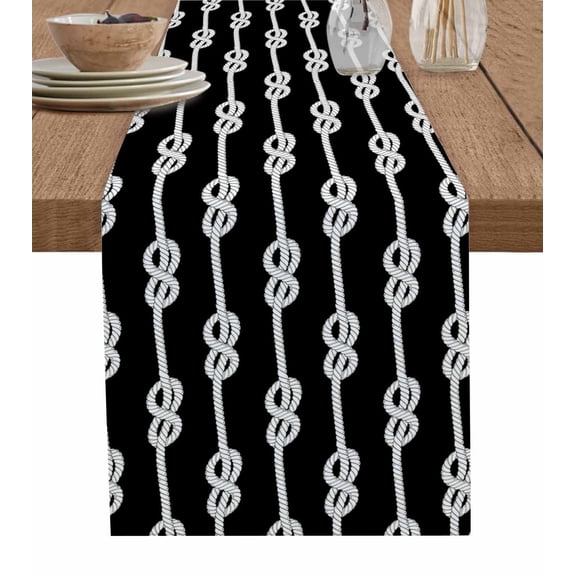 Table Runner 70 Inch Long - Abstract Knot on Black BackgroundDecorative Table Scarf,Nautical Knots PatternDining Table Runners for Wedding Party Kitchen Dining Tables