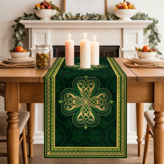 Table Runner 70 Inch Long - Abstract Shamrock Celtic Knot Decorative Table Scarf, St. Patrick's Day Green Theme Dining Table Runners for Wedding Party Kitchen Dining Tables