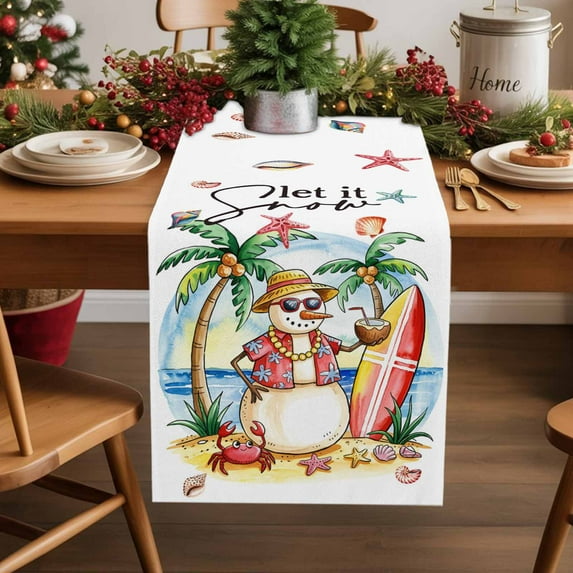 Table Runner 70 Inch Long - Abstract Snowman on BeachDecorative Table Scarf,Ocean Starfish ShellDining Table Runners for Wedding Party Kitchen Dining Tables