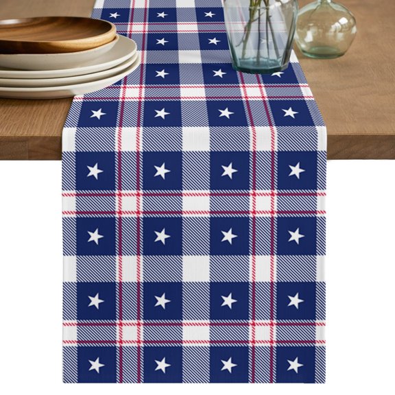 Table Runner 70 Inch Long - American National Flag Day Decorative Table Scarf, USA Stars Buffalo Checkered Dining Table Runners for Wedding Party Kitchen Dining Tables