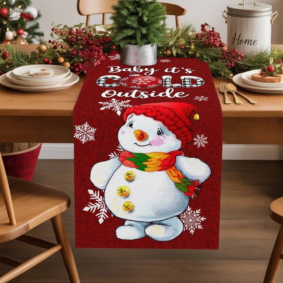 Table Runner 70 Inch Long - It's Cold outside Words on RedDecorative Table Scarf,Snowman SnowflakeDining Table Runners for Wedding Party Kitchen Dining Tables