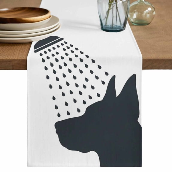 Table Runner - 70 Inch Long, Dogs Showering Kitchen Dining Table Runner Dresser Scarves, Modern Abstract Art Funny Animals Farmhouse Decor for Coffee Tables Wedding Party Banquet