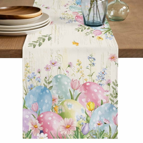 Table Runner - 70 Inch Long, Easter Eggs Kitchen Dining Table Runner Dresser Scarves, Spring Daisy Eucalyptus Leaves Vintage Farmhouse Decor for Coffee Tables Wedding Party Banquet