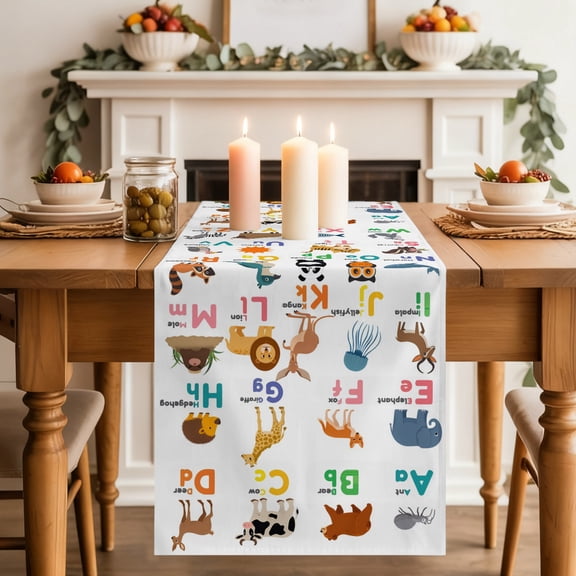 Table Runner 70 Inch Long - Funny Animals Alphabet Decorative Table Scarf, Wild Life English Character Dining Table Runners for Wedding Party Kitchen Dining Tables
