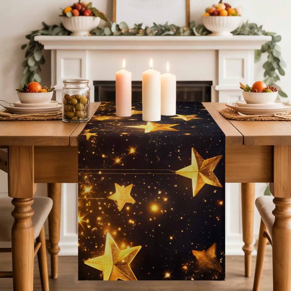 Table Runner 70 Inch Long - Gold Star Starry Sky Decorative Table Scarf, Galaxy Theme Dining Table Runners for Wedding Party Kitchen Dining Tables