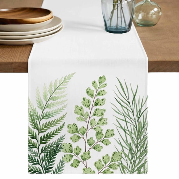 Table Runner - 70 Inch Long, Green Leaves Kitchen Dining Table Runner Dresser Scarves, Summer Botanical Watercolor Leaf Farmhouse Farmhouse Decor for Coffee Tables Wedding Party Banquet