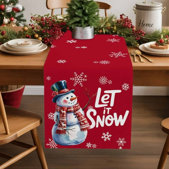Table Runner 70 Inch Long - Let Snow Words on Red BackgroundDecorative Table Scarf,Winter SnowmanDining Table Runners for Wedding Party Kitchen Dining Tables
