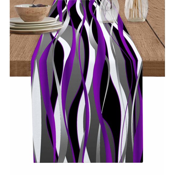 Table Runner 70 Inch Long - Modern Purple Grey Black StripesDecorative Table Scarf,Gradient Abstract ArtDining Table Runners for Wedding Party Kitchen Dining Tables