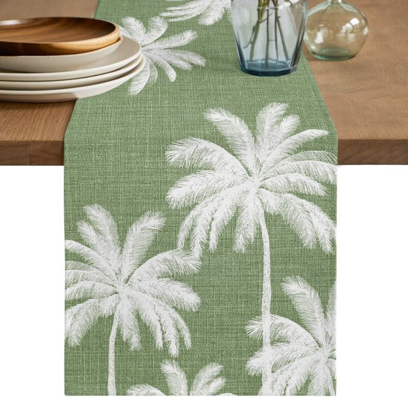Table Runner 70 Inch Long - Palm Tree Tropical Leaves Green Decorative Table Scarf, Minimalist Boho Botanical Dining Table Runners for Wedding Party Kitchen Dining Tables