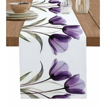 Table Runner 70 Inch Long - Purple Tulip Green LeavesDecorative Table Scarf,Still Life FloralDining Table Runners for Wedding Party Kitchen Dining Tables