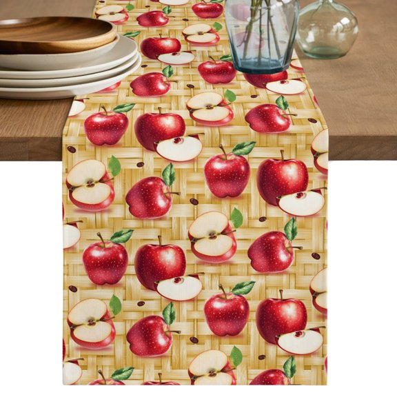 Table Runner 70 Inch Long - Red Apples Farm Fruit Decorative Table Scarf, Retro Weave Art Dining Table Runners for Wedding Party Kitchen Dining Tables