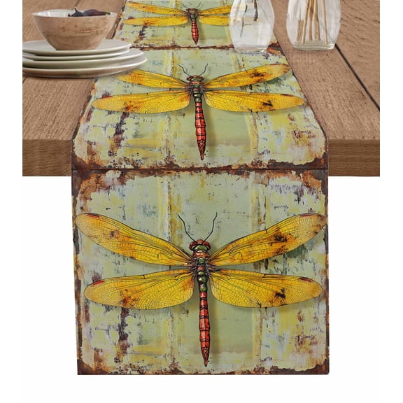 Table Runner 70 Inch Long - Retro Country DragonflyDecorative Table Scarf,Abstract Farm AnimalDining Table Runners for Wedding Party Kitchen Dining Tables