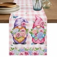 thumbnail image 1 of Table Runner - 70 Inch Long, Spring Gnomes Kitchen Dining Table Runner Dresser Scarves, Botanical Flowers Leaf Pink Buffalo Check Farmhouse Decor for Coffee Tables Wedding Party Banquet, 1 of 8
