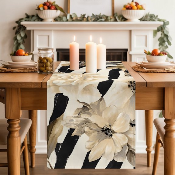 Table Runner 70 Inch Long - Vintage Zebra Print Flower Decorative Table Scarf, Farmhouse Animal Blossom Floral Dining Table Runners for Wedding Party Kitchen Dining Tables