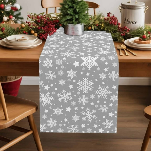 Table Runner 70 Inch Long - Winter Snowy SnowflakesDecorative Table Scarf,Gray and WhiteDining Table Runners for Wedding Party Kitchen Dining Tables