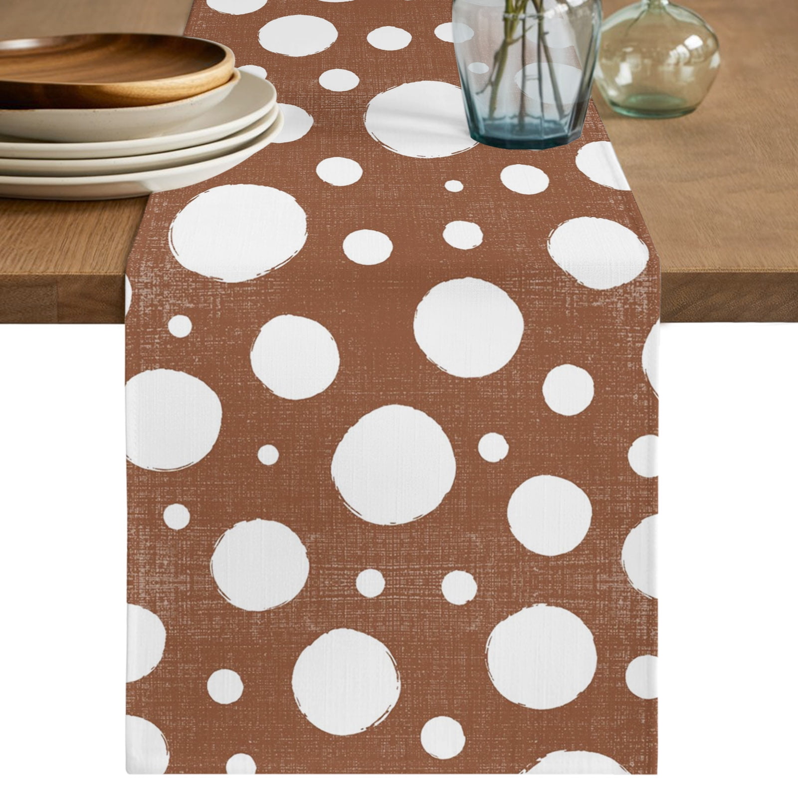 Table Runner 70 Inches Long, Brown Polka Dot Decorative Table Runner ...