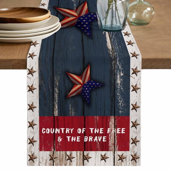 Table Runner 70 Inches Long for Kitchen Dining, 4th of July Dresser Scarf Farmhouse, Dining Table Decorations for Wedding/Parties, Country Texas Star Flag Red Blue Wooden Grain 13 x 70 In
