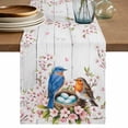 thumbnail image 1 of Table Runner 70 Inches Long for Kitchen Dining, Birds Floral Dresser Scarf Farmhouse, Dining Table Decorations for Wedding/Parties, Farmhouse Country Pink Flower Leaf Wood Grain 13 x 70 In, 1 of 8