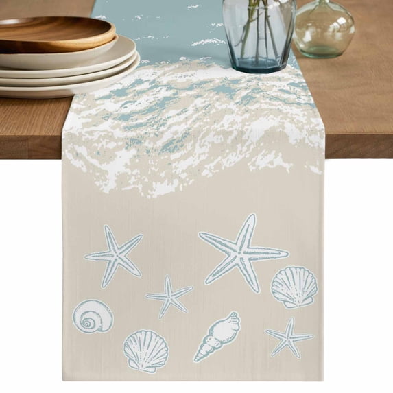 Table Runner 70 Inches Long for Kitchen Dining, Blue Coastal Starfish Dresser Scarf Farmhouse, Dining Table Decorations for Wedding/Parties, Summer Beach Ocean Abstract Art 13 x 70 In