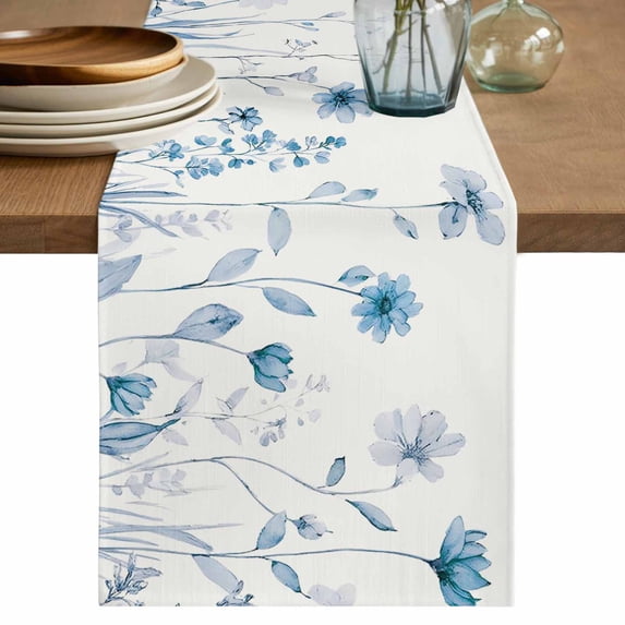 Table Runner 70 Inches Long for Kitchen Dining, Blue Spring Floral Dresser Scarf Farmhouse, Dining Table Decorations for Wedding/Parties, Summer Flowers Botanical Elegant 13 x 70 In