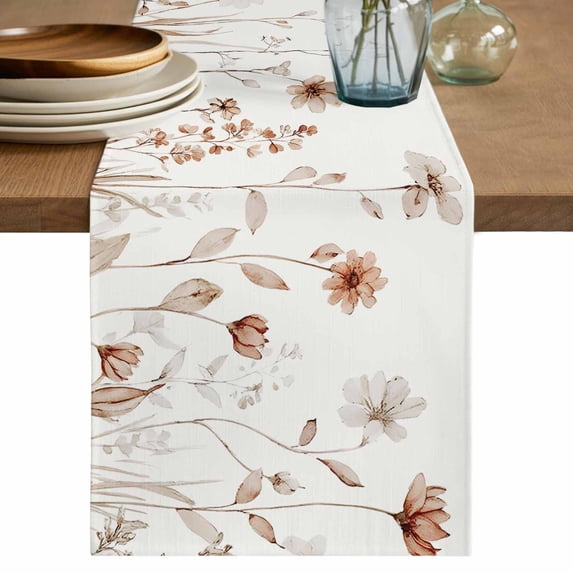 Table Runner 70 Inches Long for Kitchen Dining, Brown Red Spring Floral Dresser Scarf Farmhouse, Dining Table Decorations for Wedding/Parties, Summer Flowers Botanical Elegant 13 x 70 In