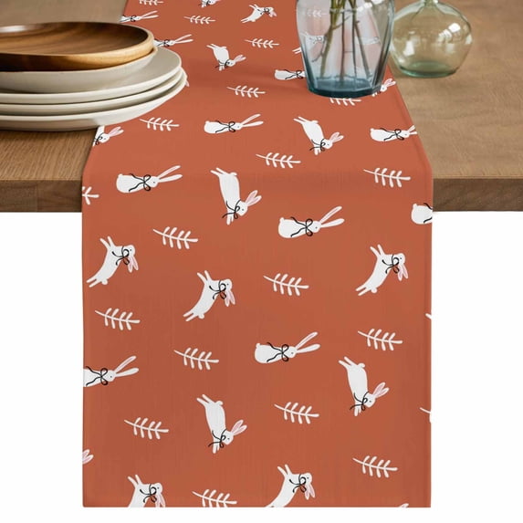 Table Runner 70 Inches Long for Kitchen Dining, Burnt Orange Spring Easter Dresser Scarf Farmhouse, Dining Table Decorations for Wedding/Parties, Cute Bunny Botanical 13 x 70 In