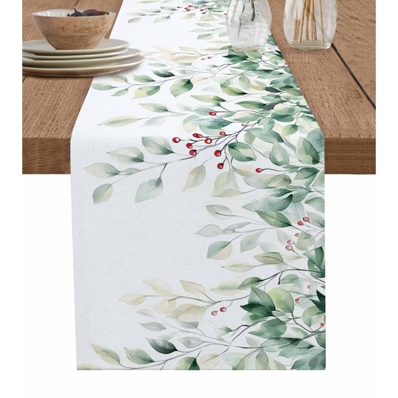 Table Runner 70 Inches Long for Kitchen Dining, Eucalyptus Leaves Dresser Scarf Farmhouse, Dining Table Decorations for Wedding/Parties, Spring Botanical Pastoral Watercolor 13 x 70 In