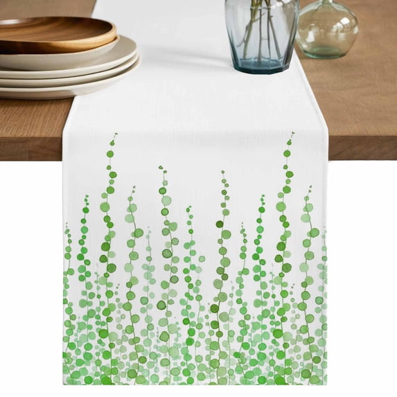 Table Runner 70 Inches Long for Kitchen Dining, Green Polka Dots Dresser Scarf Farmhouse, Dining Table Decorations for Wedding/Parties, Watercolor Abstract Art 13 x 70 In