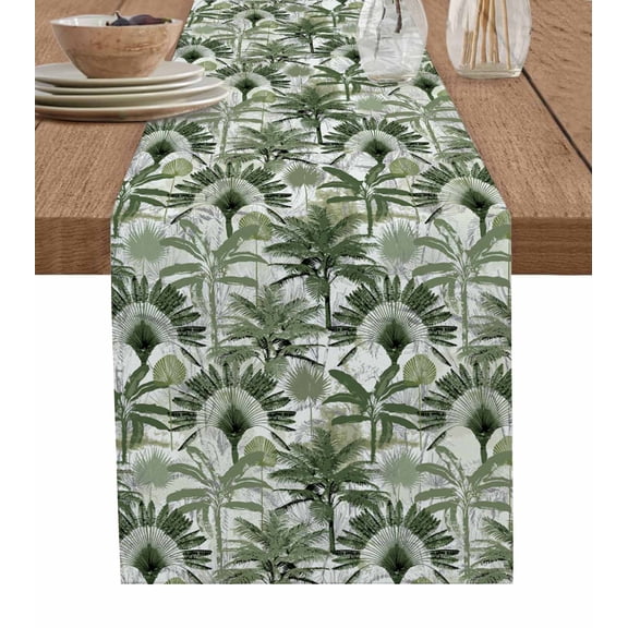 Table Runner 70 Inches Long for Kitchen Dining, Green Tropical Leaves Dresser Scarf Farmhouse, Dining Table Decorations for Wedding/Parties, Summer Palm Trees Botanical 13 x 70 In