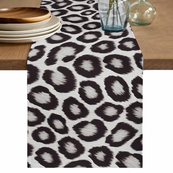 Table Runner 70 Inches Long for Kitchen Dining, Leopard Printed Dresser Scarf Farmhouse, Dining Table Decorations for Wedding/Parties, Farmhouse Vintage Animals Black Grey 13 x 70 In