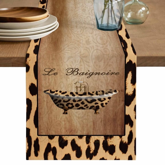 Table Runner 70 Inches Long for Kitchen Dining, Leopard Printed Dresser Scarf Farmhouse, Dining Table Decorations for Wedding/Parties, Funny Animals Textured Bathtubs 13 x 70 In
