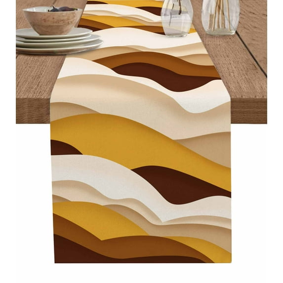 Table Runner 70 Inches Long for Kitchen Dining, Orange Brown Ombre Dresser Scarf Farmhouse, Dining Table Decorations for Wedding/Parties, Modern Geometric Moire Abstract Art 13 x 70 In
