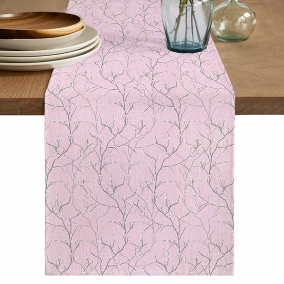 Table Runner 70 Inches Long for Kitchen Dining, Pink Branches Dresser Scarf Farmhouse, Dining Table Decorations for Wedding/Parties, Vintage Art Farmhouse 13 x 70 In