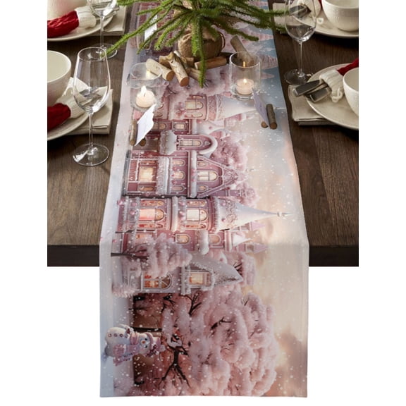 Table Runner 70 Inches Long for Kitchen Dining, Pink Christmas Dresser Scarf Farmhouse, Dining Table Decorations for Wedding/Parties, Xmas House Pink Winter Snowflake 13 x 70 In