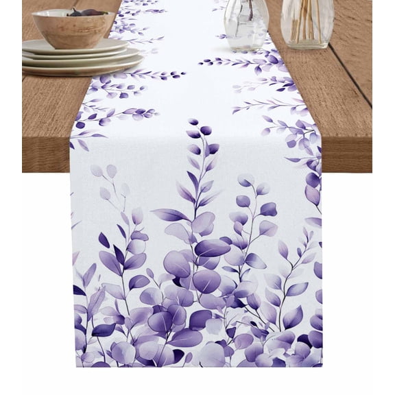 Table Runner 70 Inches Long for Kitchen Dining, Purple Eucalyptus Leaves Dresser Scarf Farmhouse, Dining Table Decorations for Wedding/Parties, Spring Rustic Botanical 13 x 70 In