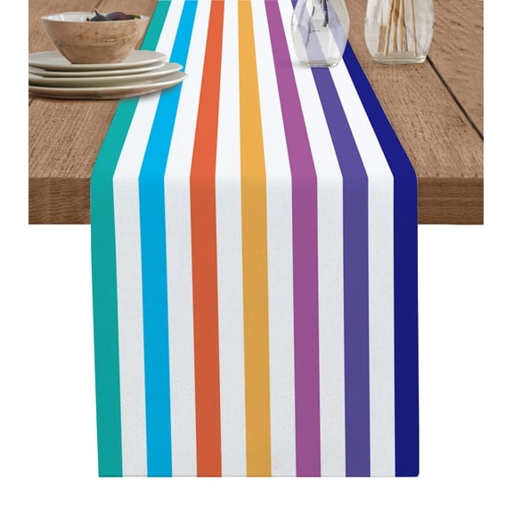 Table Runner 70 Inches Long for Kitchen Dining, Rainbow Stripes, Dresser Scarf Farmhouse, Dining Table Decorations for Wedding/Parties, Gradual Modern Geometric Stripes 13 x 70 In