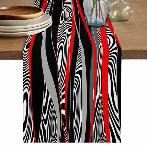 Table Runner 70 Inches Long for Kitchen Dining, Red Black Stripes Dresser Scarf Farmhouse, Dining Table Decorations for Wedding/Parties, Modern Gradient Abstract Lines Art 13 x 70 In