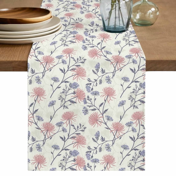 Table Runner 70 Inches Long for Kitchen Dining, Red Blue Spring Floral Dresser Scarf Farmhouse, Dining Table Decorations for Wedding/Parties, Flowers Leaves Pastoral Botanical 13 x 70 In
