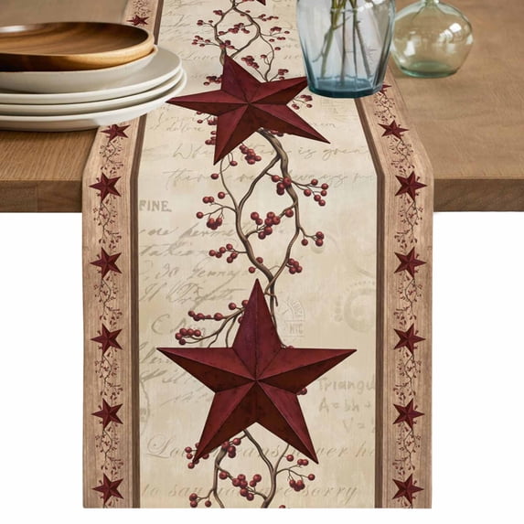 Table Runner 70 Inches Long for Kitchen Dining, Red Texas Star Rustic Dresser Scarf Farmhouse, Dining Table Decorations for Wedding/Parties, Farmhouse Berry Brown Wooden 13 x 70 In