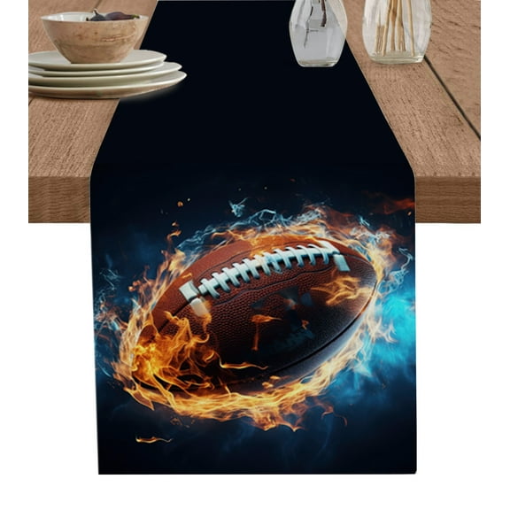 Table Runner 70 Inches Long for Kitchen Dining, Rugby Dresser Scarf Farmhouse, Dining Table Decorations for Wedding/Parties, Football Flame Modern Abstract Art 13 x 70 In