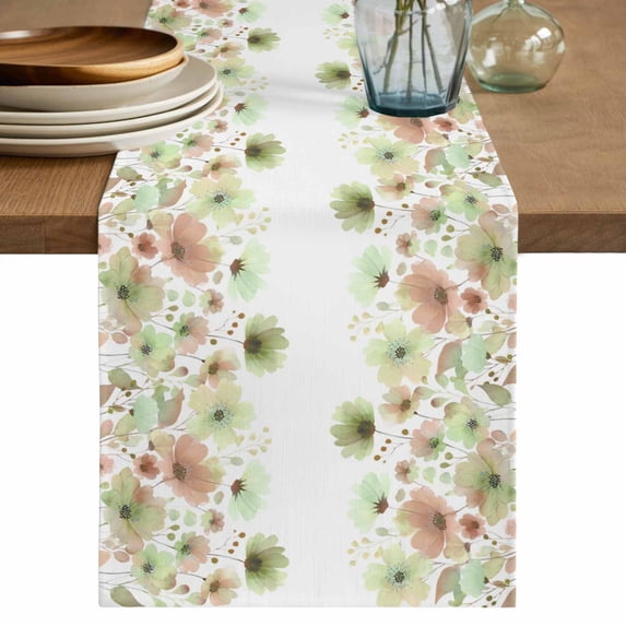 Table Runner 70 Inches Long for Kitchen Dining, Spring Green Flowers Dresser Scarf Farmhouse, Dining Table Decorations for Wedding/Parties, Watercolor Floral Botanical 13 x 70 In