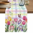 thumbnail image 1 of Table Runner 70 Inches Long for Kitchen Dining, Tulips Spring Floral Dresser Scarf Farmhouse, Dining Table Decorations for Wedding/Parties, Flowers Butterfly Plaid Pastoral 13 x 70 In, 1 of 8