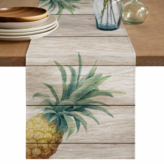 Table Runner 70 Inches Long for Kitchen Dining, Vintage Pineapple Dresser Scarf Farmhouse, Dining Table Decorations for Wedding/Parties, Summer Botanical Watercolor Wooden 13 x 70 In