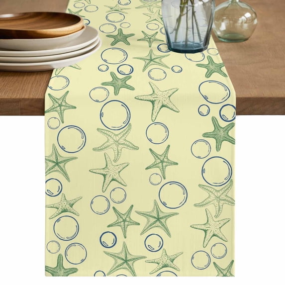 Table Runner 70 Inches Long for Kitchen Dining, Yellow Green Coastal Dresser Scarf Farmhouse, Dining Table Decorations for Wedding/Parties, Starfish Nautical Ocean Sea Wooden 13 x 70 In