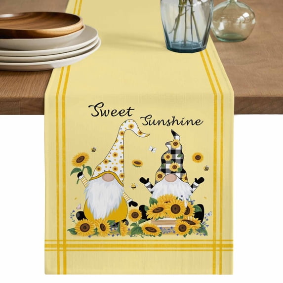 Table Runner 70 Inches Long for Kitchen Dining, Yellow Sunflowers Dresser Scarf Farmhouse, Dining Table Decorations for Wedding/Parties, Gnomes Farmhouse Botanical Bee 13 x 70 In