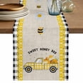 thumbnail image 1 of Table Runner 70 Inches Long for Kitchen Dining, Yellow Truck Dresser Scarf Farmhouse, Dining Table Decorations for Wedding/Parties, Spring Bees Honey Daisy Black Buffalo Plaid 13 x 70 In, 1 of 8