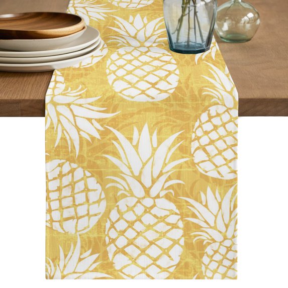 Table Runner 70 Inches Long, Yellow Pineapple Decorative Table Runner for Party Wedding Home Decor, Tropical Summer Botanical Fruits Dresser Scarves for Bedroom Kitchen Tables Decor 13x70 Inch