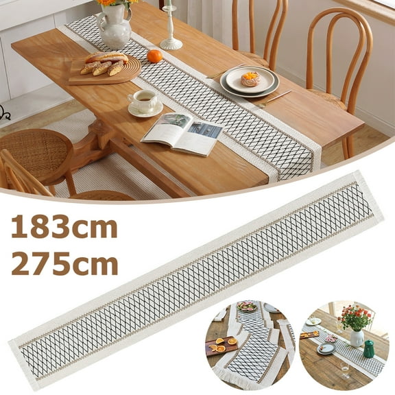 Table Runner 72/108 Inch Cotton Burlap Macrame Table Linen Bohemian Rustic Farmhouse Table Cloth with Tassel for Baby Shower Birthday Wedding Party Banquet